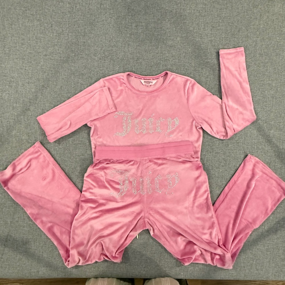 Juicy Couture Tracksuit Women Med Pink Velour Rhinestone Y2K McBling Loungewear